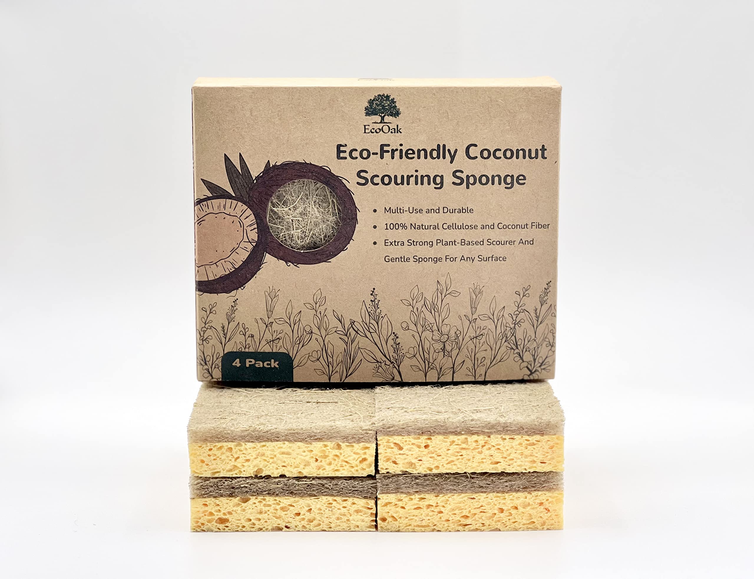 Buy EcoOak Biodegradable Natural Cleaning Kitchen Sponges 4 Pack Cellulose Eco Friendly