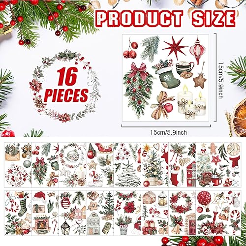 Miniatura 9 de Dispowreath 16 hojas de calcomanías de transferencia de Pascua para álbumes de recortes, calcomanías de conejo, pollo, flores, transferencias para