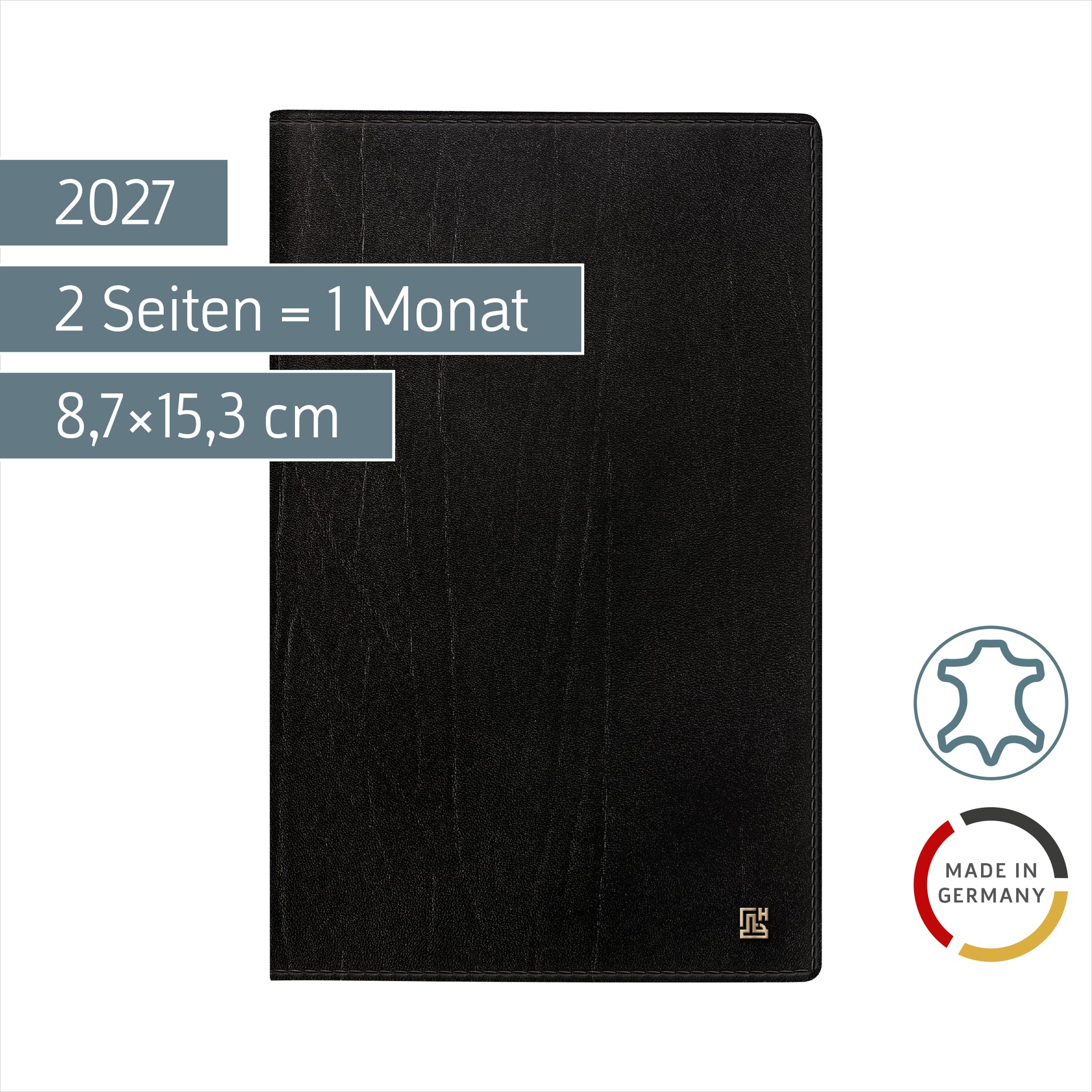 BRUNNEN Taschenkalender Mod. 746 2027 | A6, Leder, schwarz