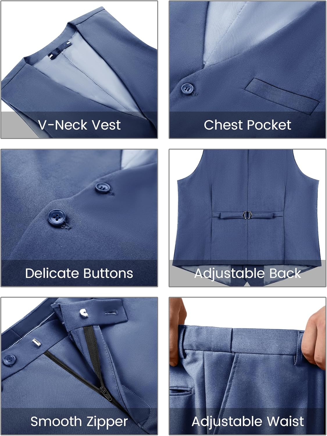 Men's 3 Piece Slim Fit Suit Set, Two Button Blazer Solid Suit Jacket Vest Pants Tuxedo Set for Wedding Prom - Image 5