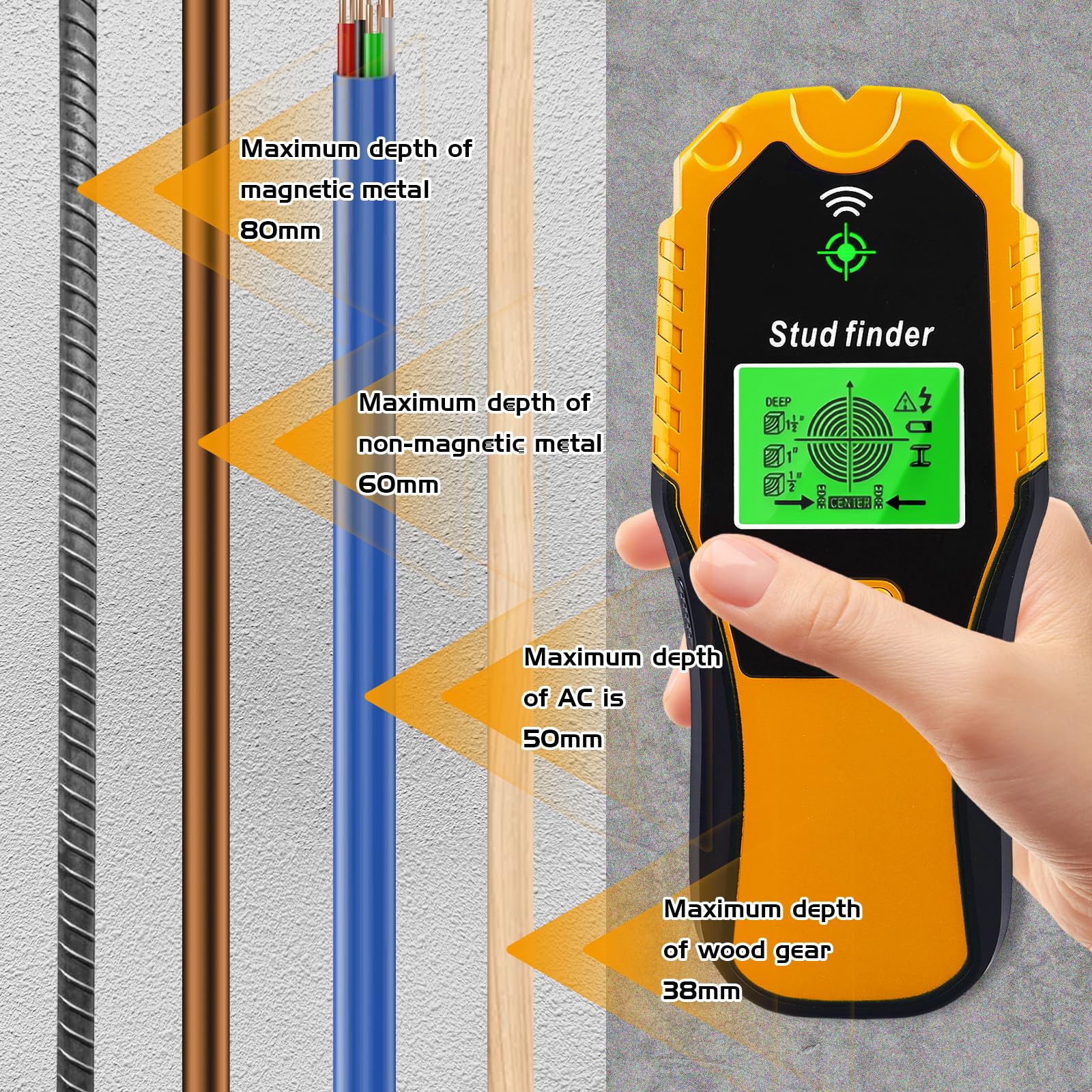 Détecteur Mural, 5 En 1 Détecteur De Métaux, Détecteur De Cable Électrique, Scanner Mural, Professional Localisateur, Détecteur De Montant Avec Ecran Lcd, Pour Bois, Fil Ac, Métal