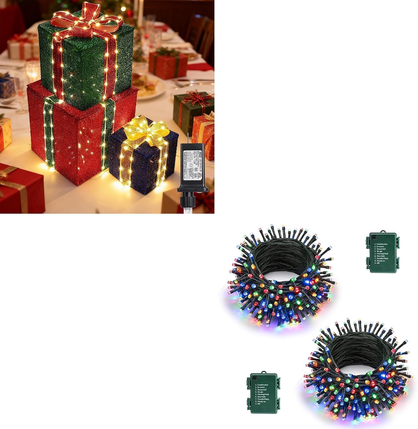 2 Pack Battery Operated Christmas Lights Multicolor and Set of 3 Christmas Lighted Gift Boxes