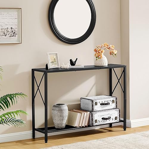 Miniatura 8 de Tajsoon Mesa consola, mesa de entrada de 2 niveles, mesa de sofá estrecha de 41.8 pulgadas de largo con estantes, mesa de entrada para pasillo,