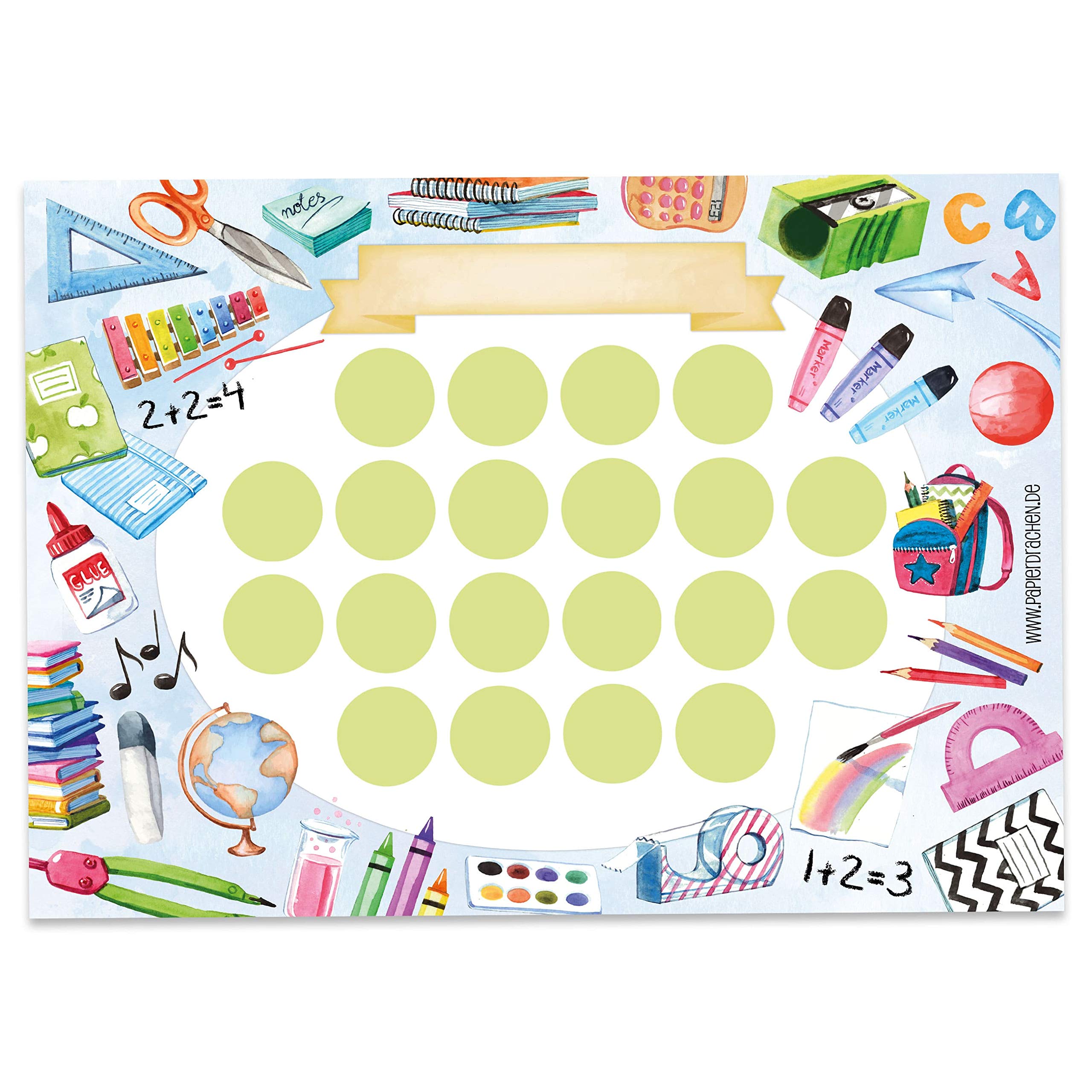 Papierdrachen Reward chart set for children in a 10-sheet tear-off pad - Motivating concept as educational aid - with great stickers for boys and girls - Motif school set 20