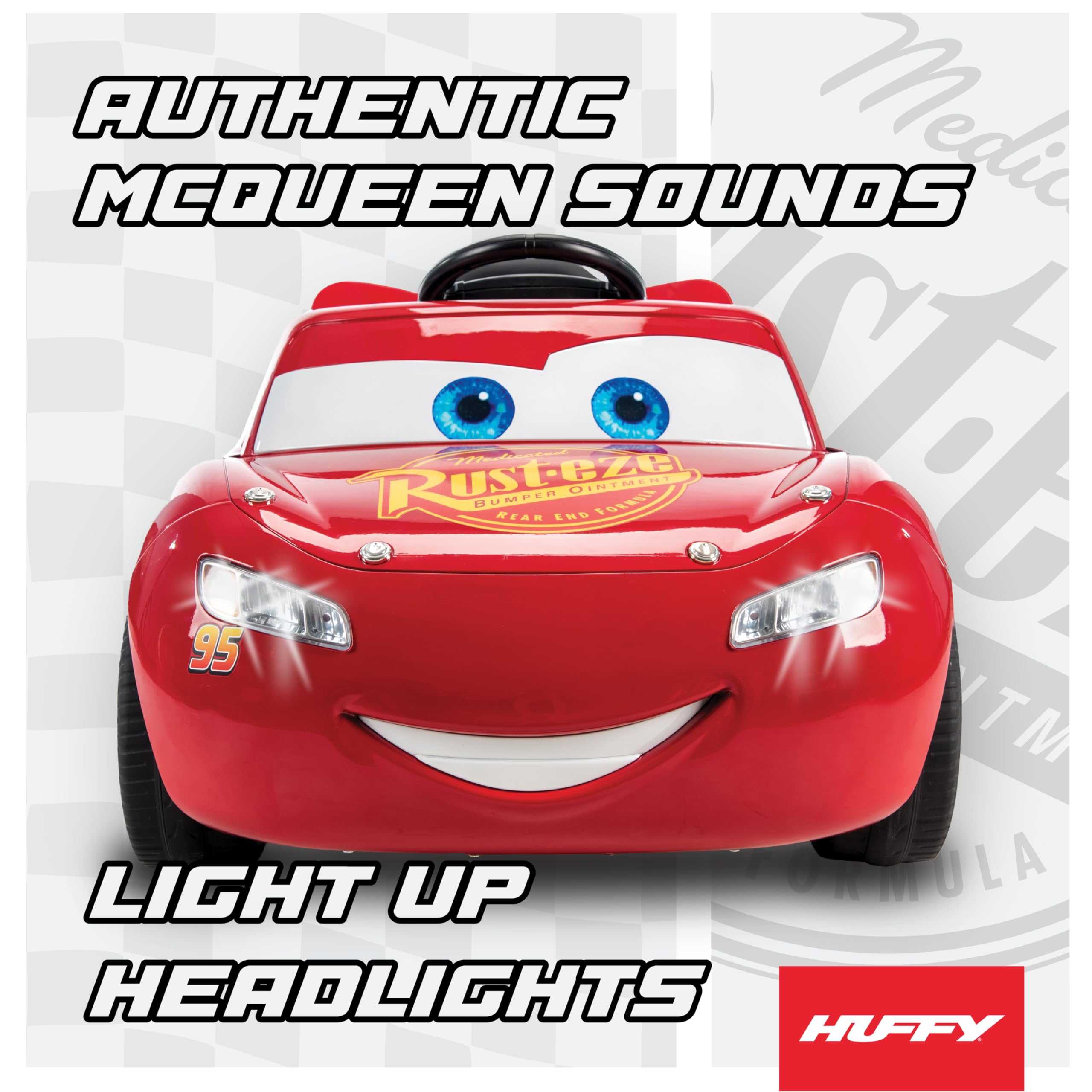 Huffy Lightning McQueen 6V Ride-On Toy Car with Headlights & Engine Sounds, Foot Pedal Drive, Up to 2.5 MPH, Ages 3–7