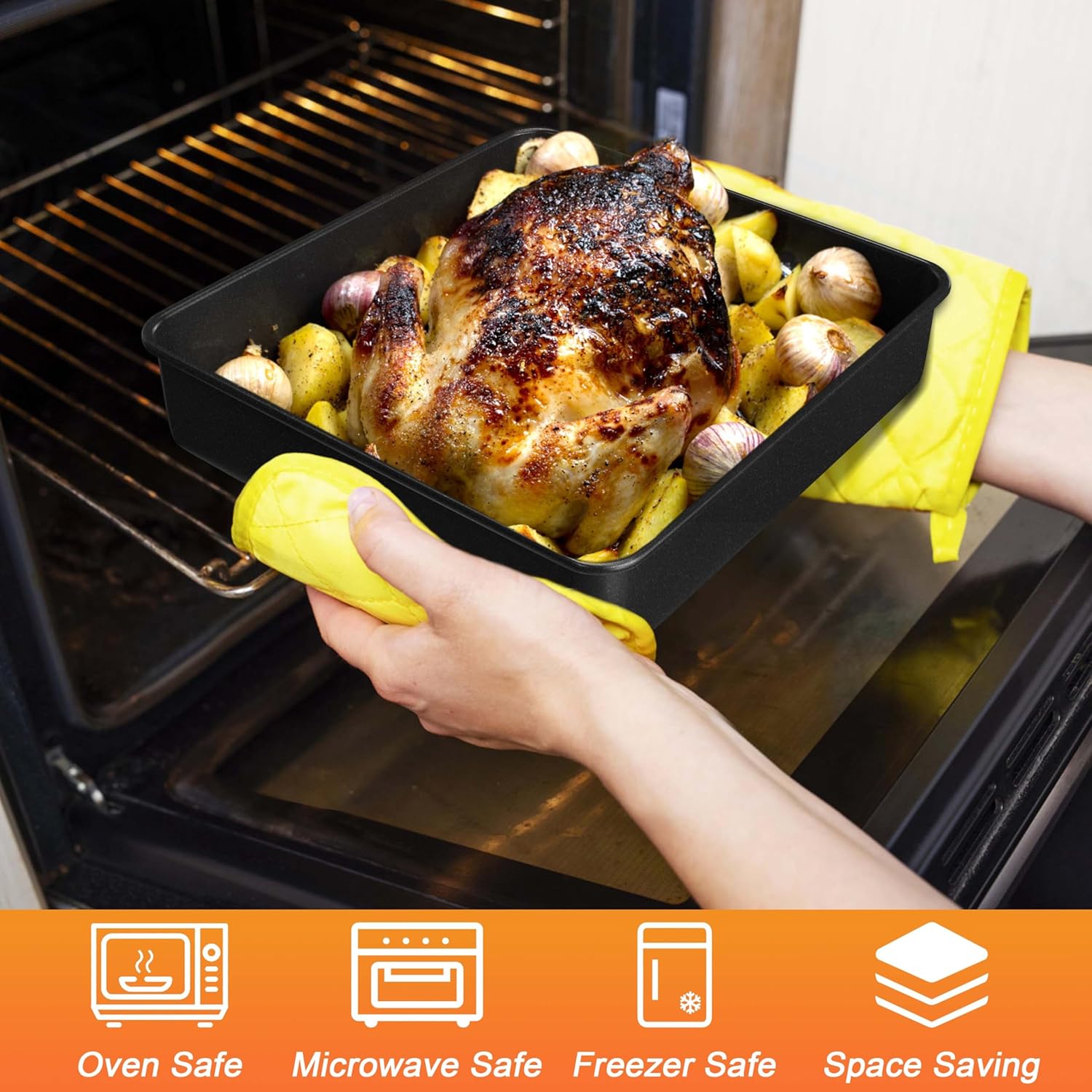 Herogo 9 x 9 Baking Pan Set of 2, Black Stainless Steel Square Cake Pan for Lasagna Brownies Casseroles Cakes, Non-Stick & Oven Safe - Image 4