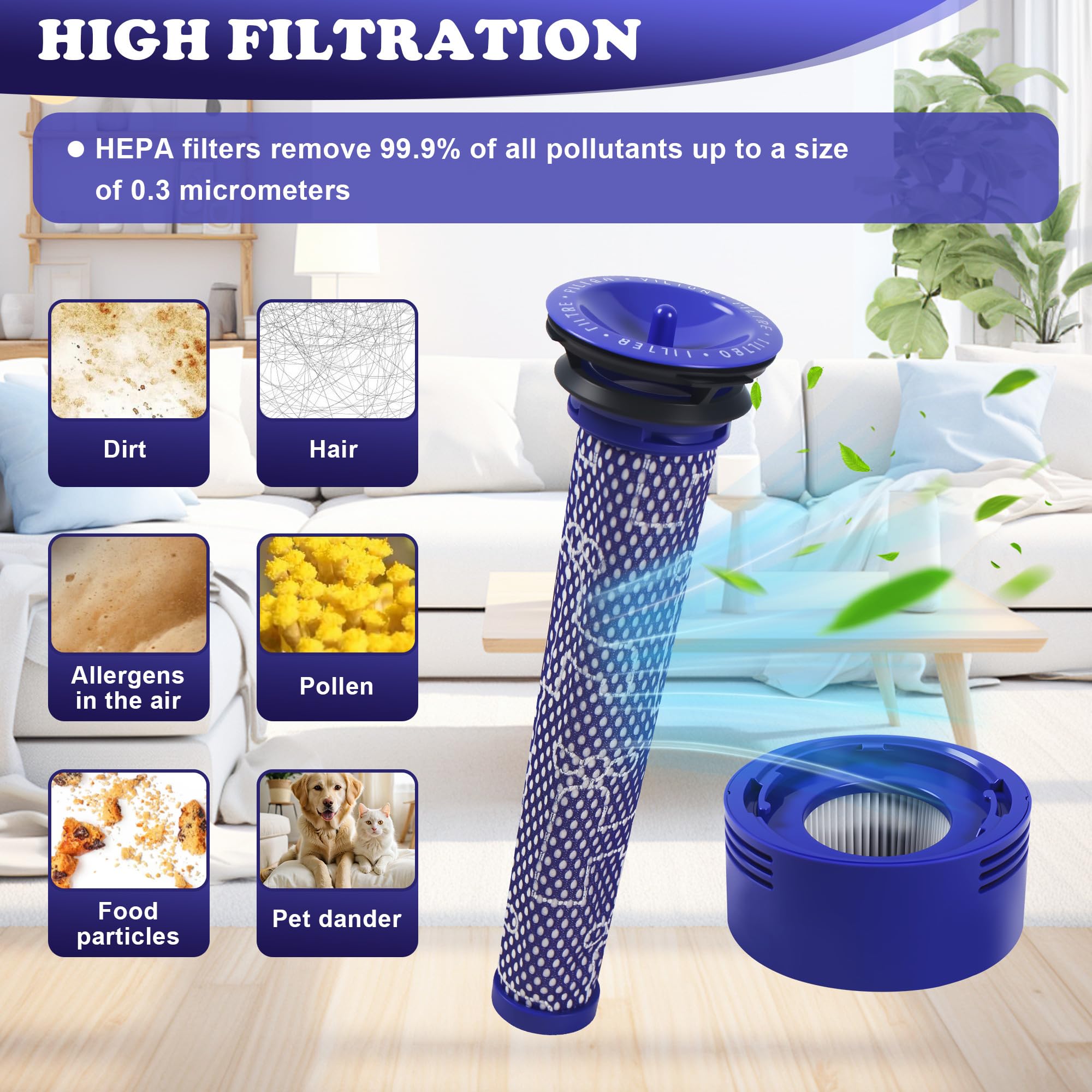 10 Stück für Dyson V8 V7 Filter,V8 V7 Ersatzteile Filter Zubehör set für Dyson,5x Vorfilter + 5x HEPA Nachfilter mit 1 Bürsten,Austausch für DY-96566101, DY-96747801