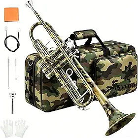 VEDO Conjunto Trompete Standard Bb Student, Trompete de metal Latão para estudantes com bocal rígido 7C e luvas, Bolsa, Adequado Para Iniciantes ou Estudantes Avançados, Orquestras (Camuflagem)