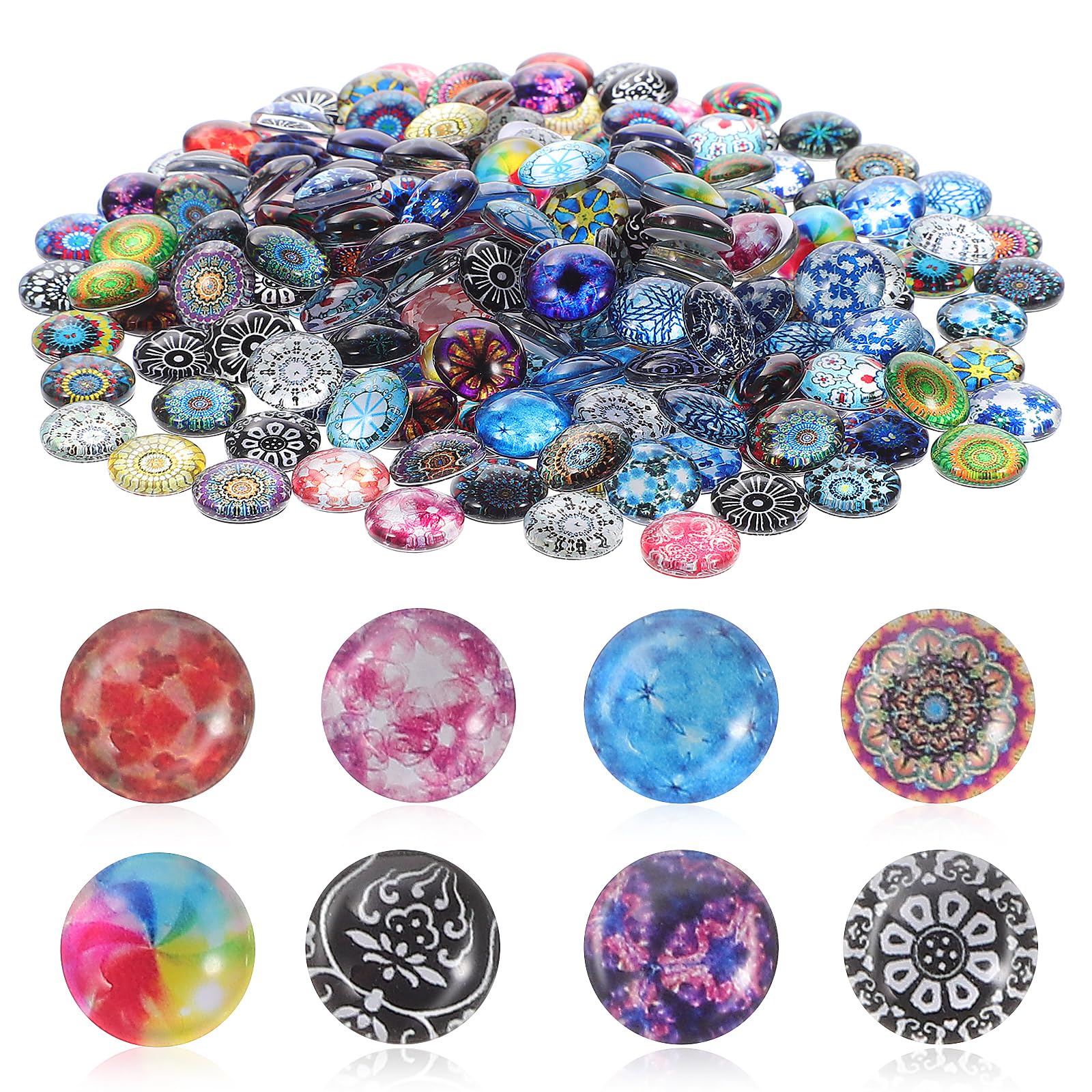 50pcs Cupola Di Vetro Cabochon Mosaico Stampato Semitondo Flat Backs Mosaic Tile (Colori Assortiti 1.5X1.5X0.3CM