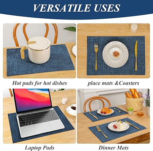 Miniatura 6 de SHACOS Juego de 4 manteles individuales de tela lavables, antideslizantes, resistentes al calor, de doble capa, reversibles, resistentes a las