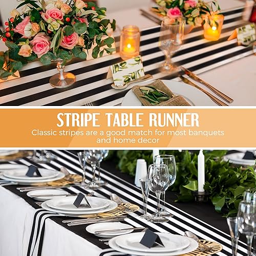 Miniatura 6 de Camino de mesa a rayas de poliéster, diseño a rayas, moderno, camino de mesa elegante para eventos en interiores, cenas familiares, banquetes al