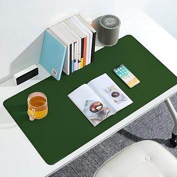 Klasse Çift Renk Dikişli PU Deri Masa Matı 80x40 Cm Mousepad, Su Geçirmez Masa Sümeni, Çift Taraflı Kullanım, Dizüstü Bilgisayar/Ofis/Ev için, Kaymaz Taban (Koyu Yeşil Ve Taba)
