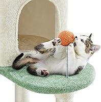 Vista 5 de Yaheetech Torre de árbol para gatos de 57.5 pulgadas, centro de actividades multifuncional con plataforma en forma de pata de gato, postes