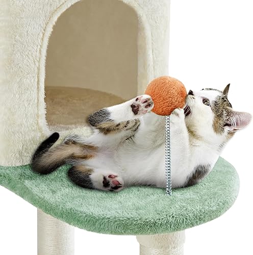 Miniatura 5 de Yaheetech Torre de árbol para gatos de 57.5 pulgadas, centro de actividades multifuncional con plataforma en forma de pata de gato, postes