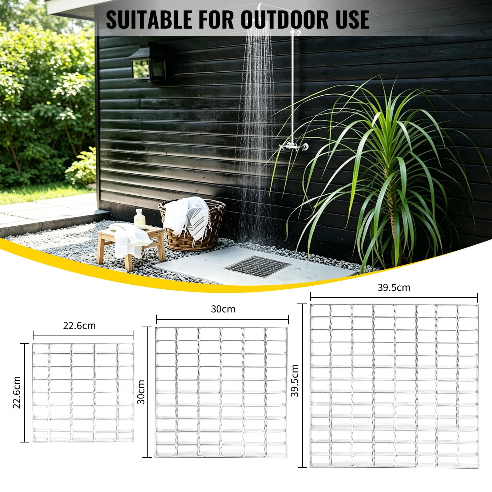 efuturetime Grille Caillebotis Carré Galvanisée 300x300x30mm | Maillage: 25/45mm | Capacité 900kg | sans Cadre | Caillebotis Exterieur pour Drainage, Regard Lumière, Porte de Garage, Jardin, Terrasse