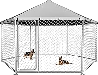 Vista 11 de Perrera para perros de 10 x 10 pies, recinto resistente para perros exteriores con cubierta impermeable y cerradura de seguridad para perros grandes