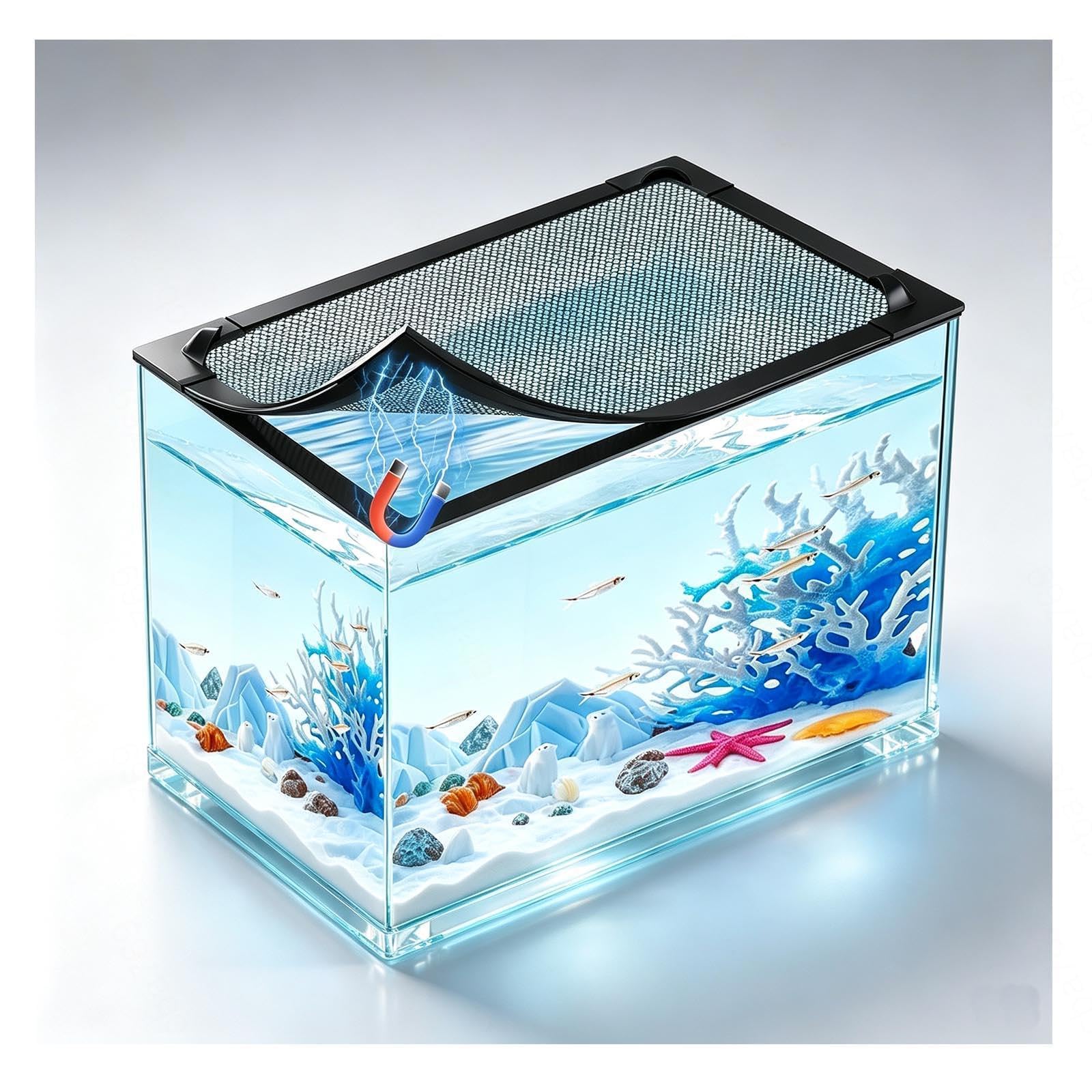 Magnetischer Aquariumdeckel schützt Fische Reptilien vor Flucht Zuschneidbar für randlose, Gebogene Bogenfront-Aquarien,Black-47 * 20inches（120 * 50cm）