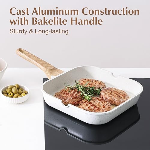 Miniatura 8 de SENSARTE Sartén de cerámica antiadherente para estufas, sartén cuadrada con boquillas de vertido, sartén duradera no tóxica para todas las estufas