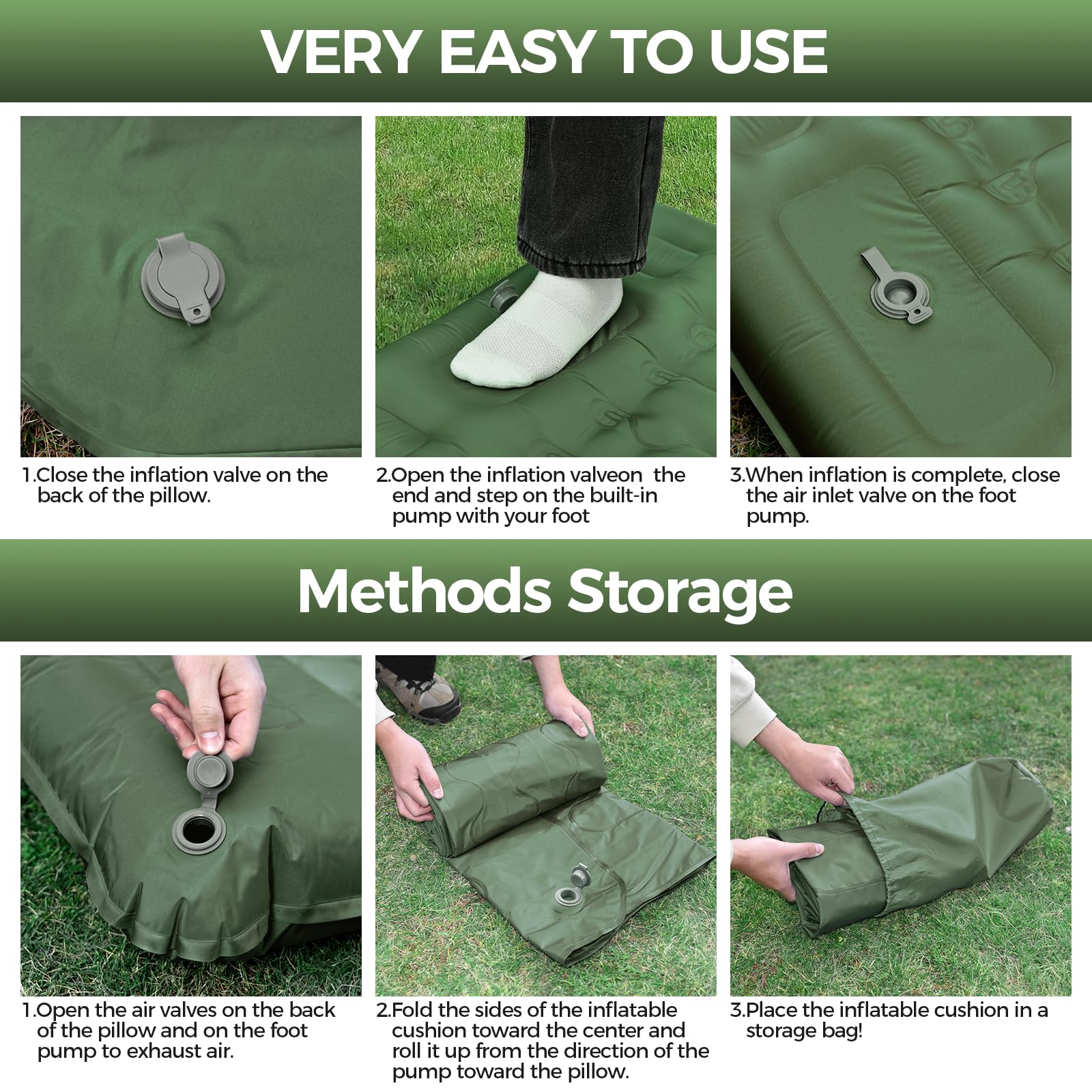 Camping Slaapkussen, Voetpomp Opblaasbare Camping Mat, Draagbare Outdoor Opvouwbare Lichtgewicht Slaap Luchtbed met Opbergtas, Dubbele Matras voor Backpacken, Wandelen, Tent