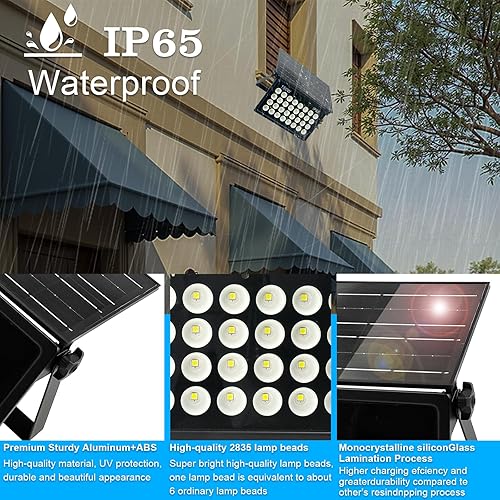 Miniatura 5 de Luces solares de seguridad de 150 W, luces de inundación solares, luces solares impermeables para exteriores, luces de seguridad alimentadas por