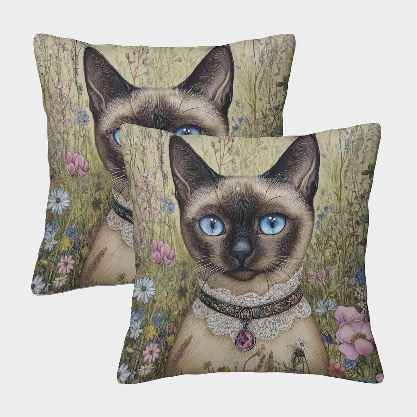 kaiyun 2 Pack Siamese Cat,Wildflowers Personalised Cushion Cover Home Sofa Decoration 45x45cm Pillow Covers