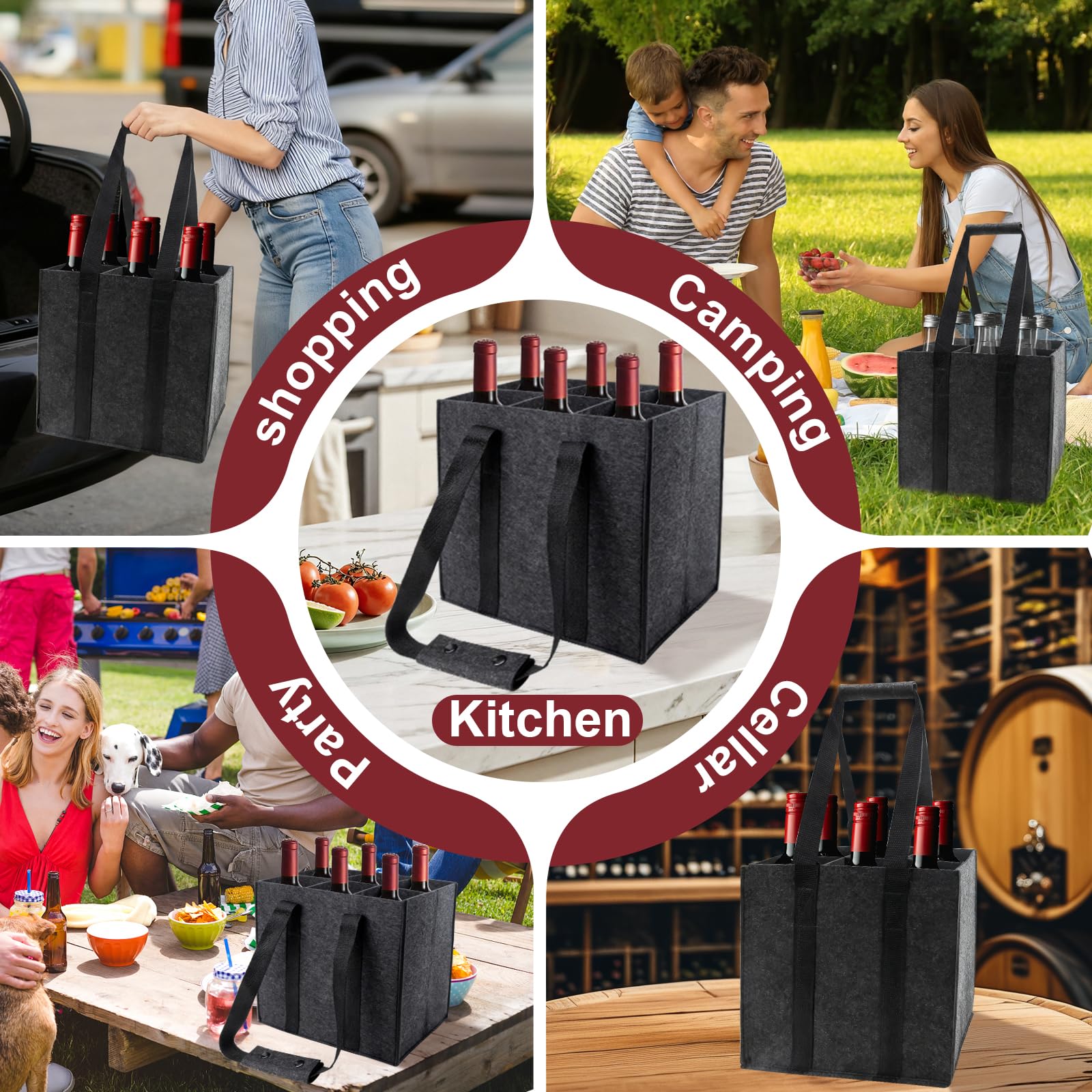 Set di 2 Borse Portabottiglie con Manici,Borsa Porta Bottiglie Acqua,6 scomparti da 1,5 litri, pieghevole, resistente agli strappi, per bottiglie d'acqua, bottiglia di vino