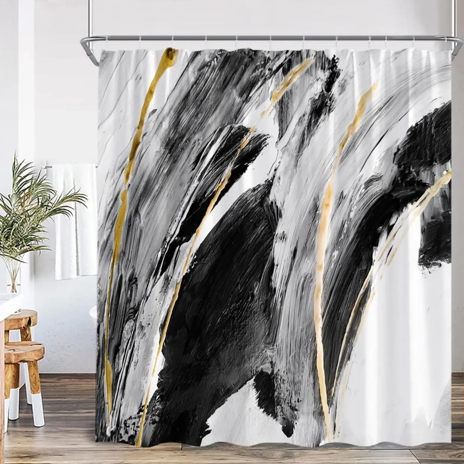 Rideau de douche abstrait noir et bleu 150x183 cm pour décoration salle de bain moderne