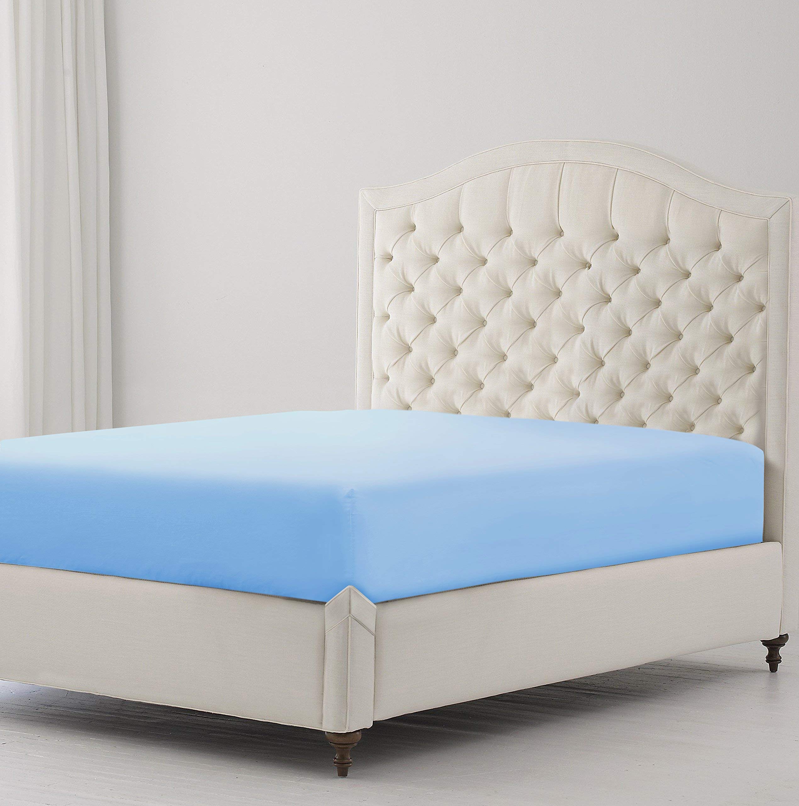 Linens World Egyptian Cotton Fitted Sheet Breathable, Anti Wrinkle 30cm Deep Pocket 200 Threads Double Bedding & Linen Sky Blue Double 137 x 190 CM