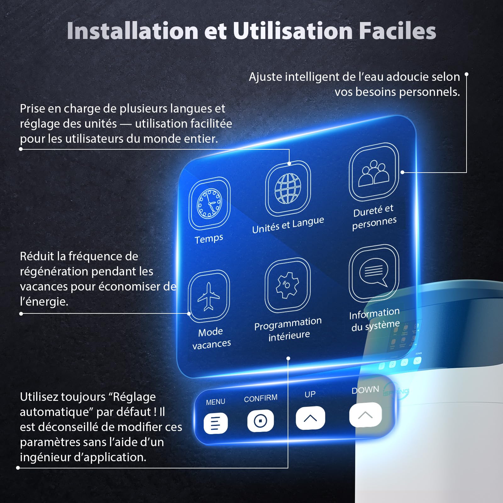 iSpring WCS15KG-E Adoucisseur d’Eau Domestique Haute Capacité | Rinçage Automatique, Système pour Toute la Maison, Adoucisseur d'Eau Domestique, Haute Capacité de Filtration