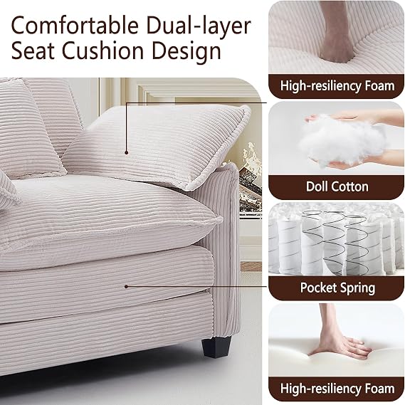 Oversized Chair with Ottoman for Living Room, Large Corduroy Accent Chair with Footrest, 350lb Capacity Comfy Lounge Chair for Bedroom, Apartment, Reading Room, Beige