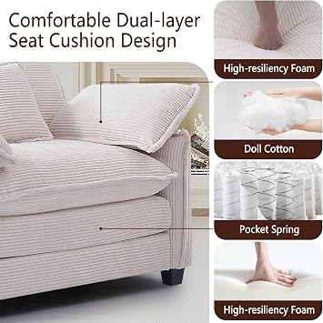 Oversized Chair with Ottoman for Living Room, Large Corduroy Accent Chair with Footrest, 350lb Capacity Comfy Lounge Chair for Bedroom, Apartment, Reading Room, Beige