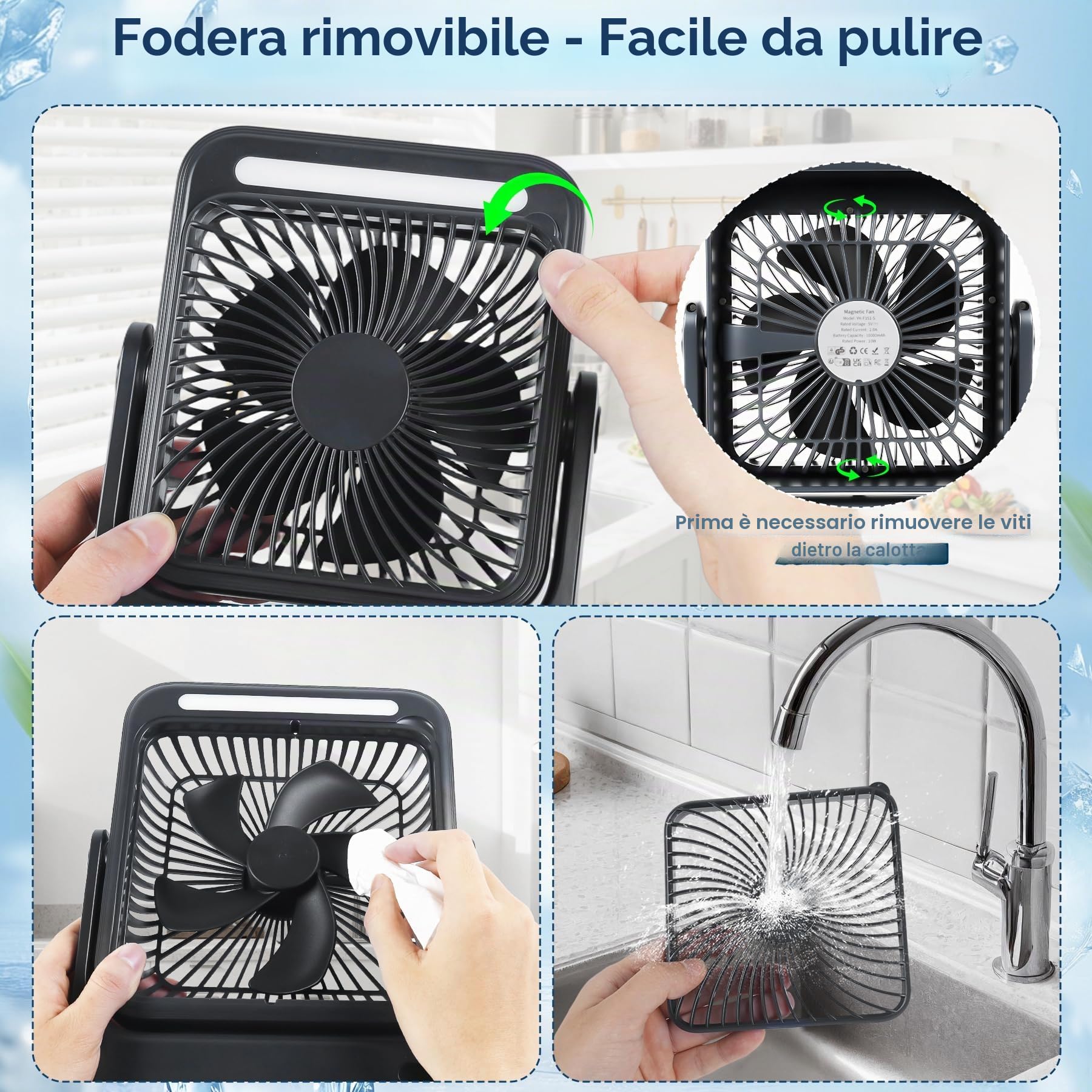 Ventilatore Portatile 20000mAh Campeggio USB Ventilatore da Tavolo con Luce LED, 4 Velocità, 12-43 ore di Funzionamento, Smart Display, Riduzione del rumore, per Ufficio, Casa ed Esterno (Nero)