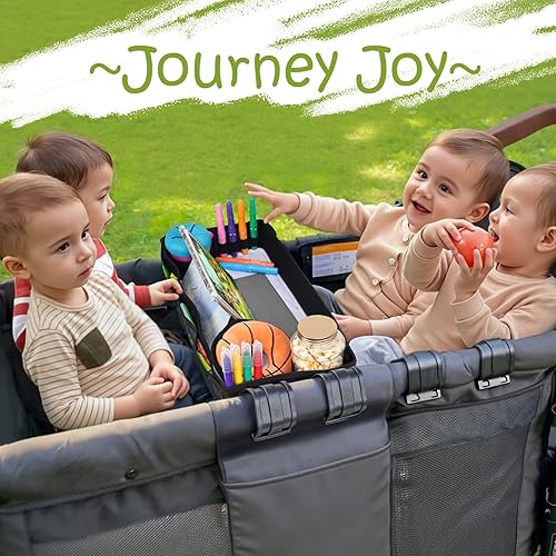 Miniatura 2 de Babenest Bandeja de aperitivos para cochecito Wonderfold Wagon W4, bandeja plegable gruesa para aperitivos con soporte para tazas, bolsa de malla de