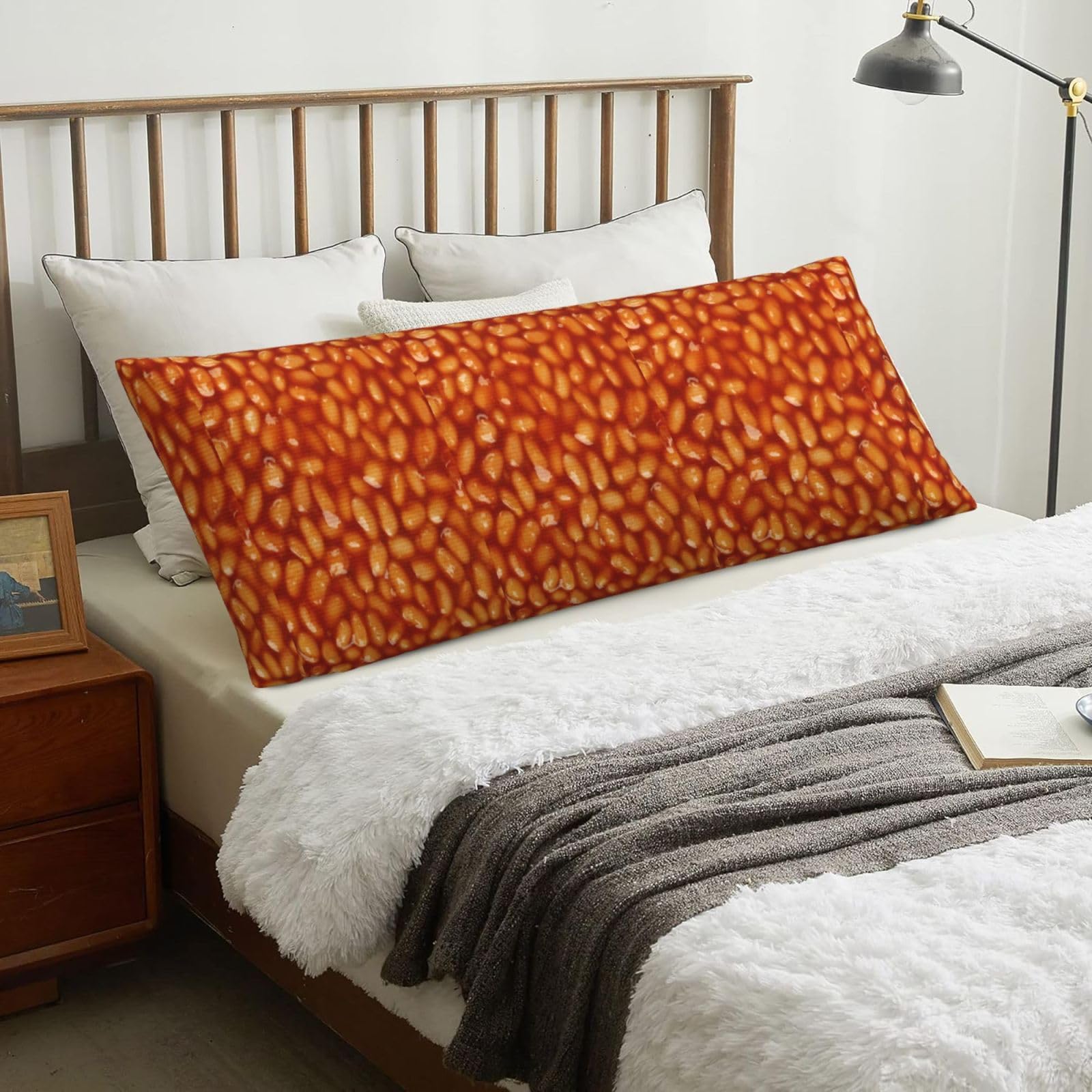 Baked Beans Pattern, Body Pillow Cover with Zipper,Long Body Pillowcase 20 x 60 in