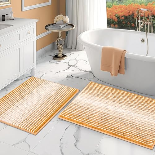 Miniatura 39 de BSICPRO Juego de alfombras y tapetes de baño, 2 piezas de felpilla gruesa y absorbente, antideslizantes, suaves y peludas para baño, lavables a