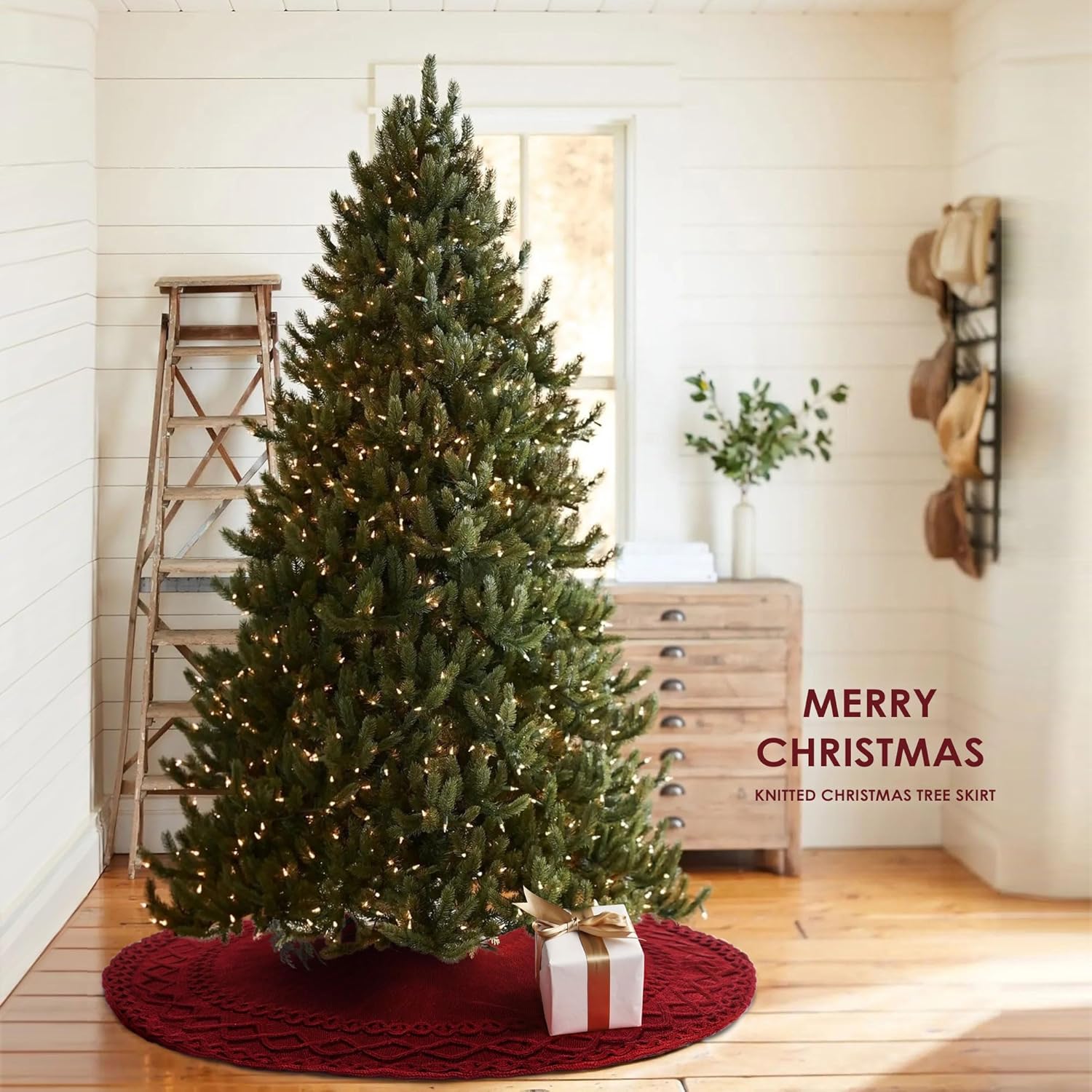 LASPERAL Knit Tree Skirt 48 Inch Wine Red Cable Knit Christmas Tree Skirt, Thick Farmhouse Rustic Tree Skirt for Christmas Tree Decorations Xmas Holiday Home Party Decorations