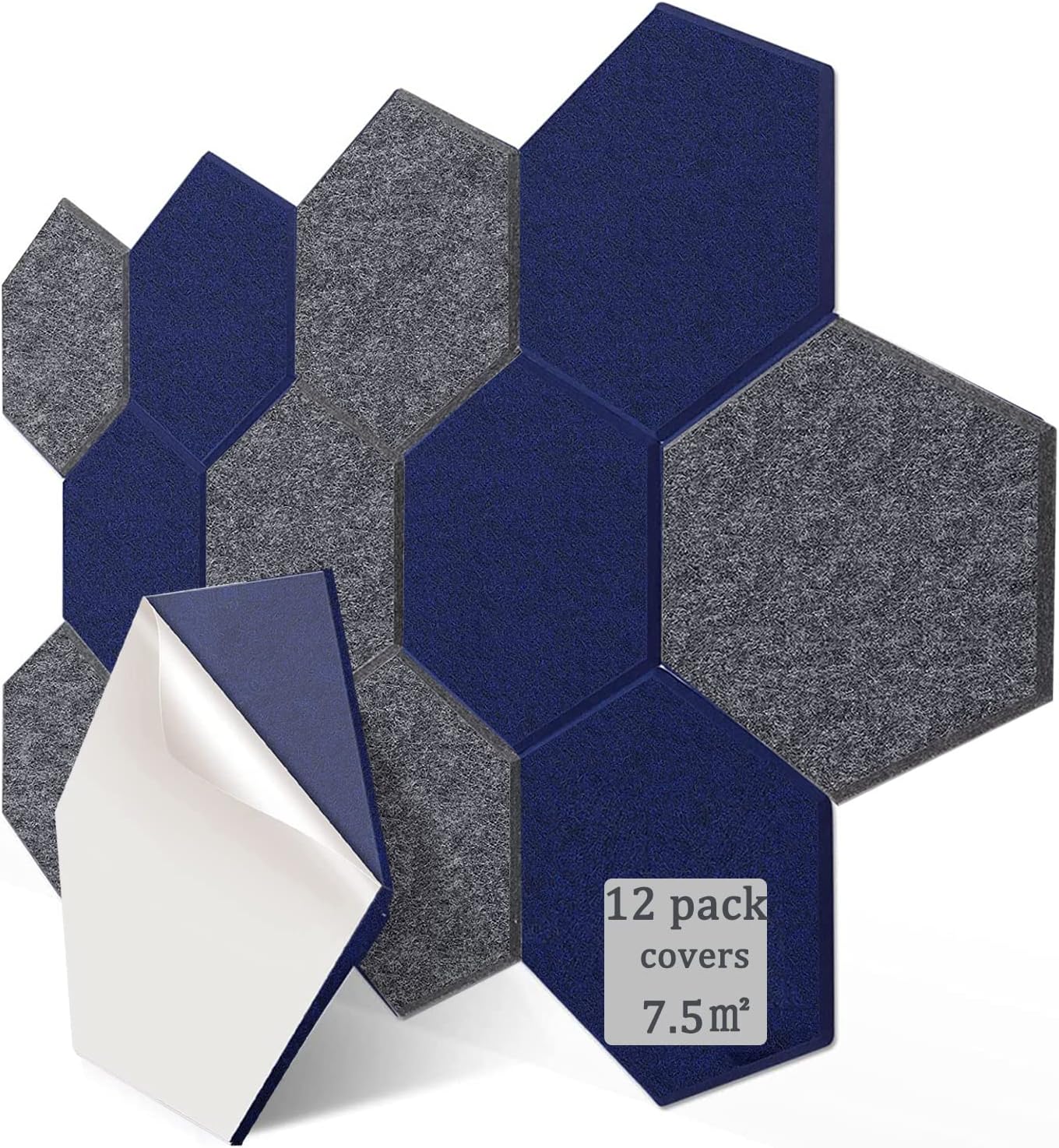 12 Pack Soundproof Wall Panels, Self Adhesive Hexagon Acoustic Panels, High Density Sound Absorbing Panel for Acoustic Treatment and Home Wall Decoration blue gray