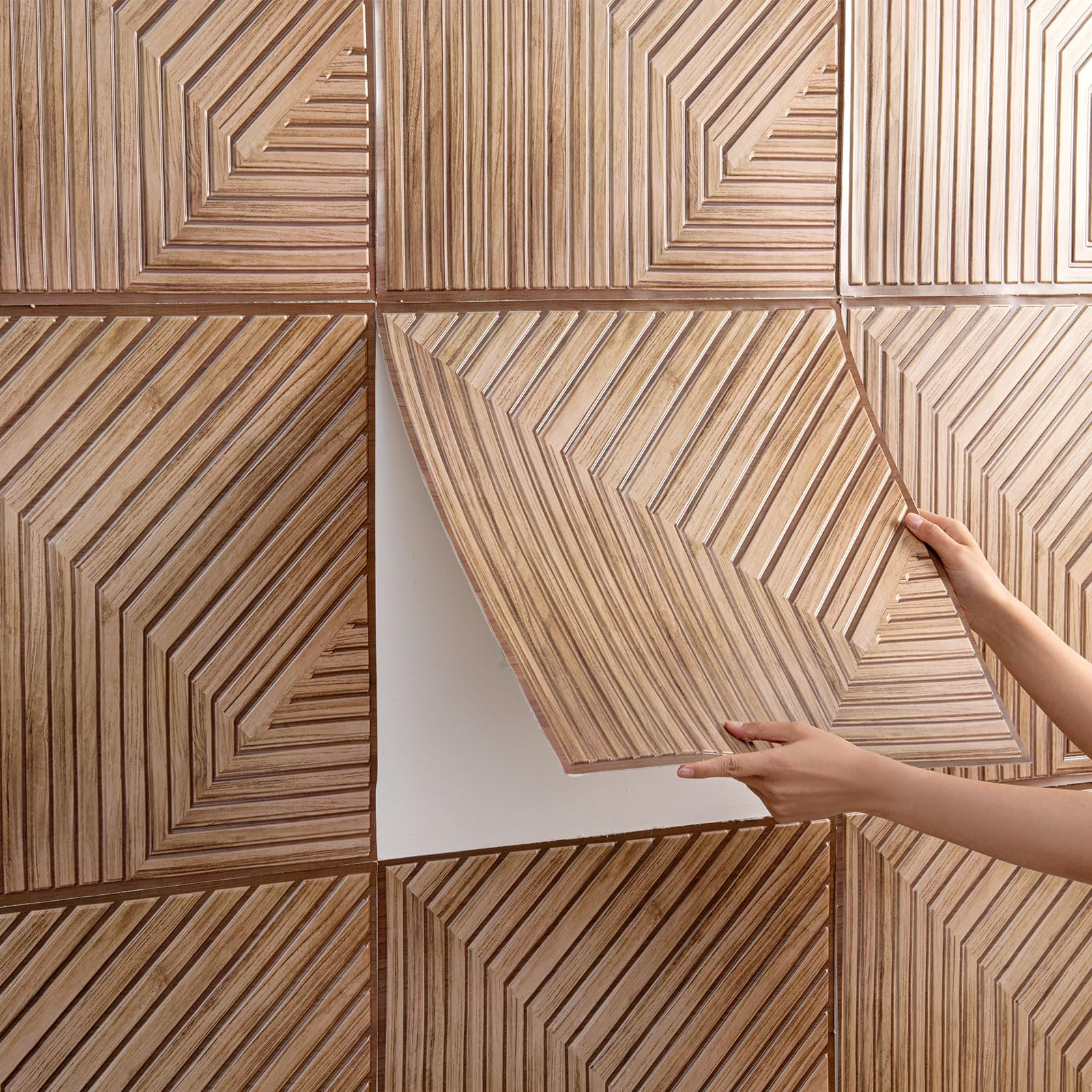 Pannelli da parete 3D, autoadesivi, 10 pezzi, effetto legno, pannello murale 3D per decorazione interna, pannelli acustici 3D, 30 x 30 cm (giallo)