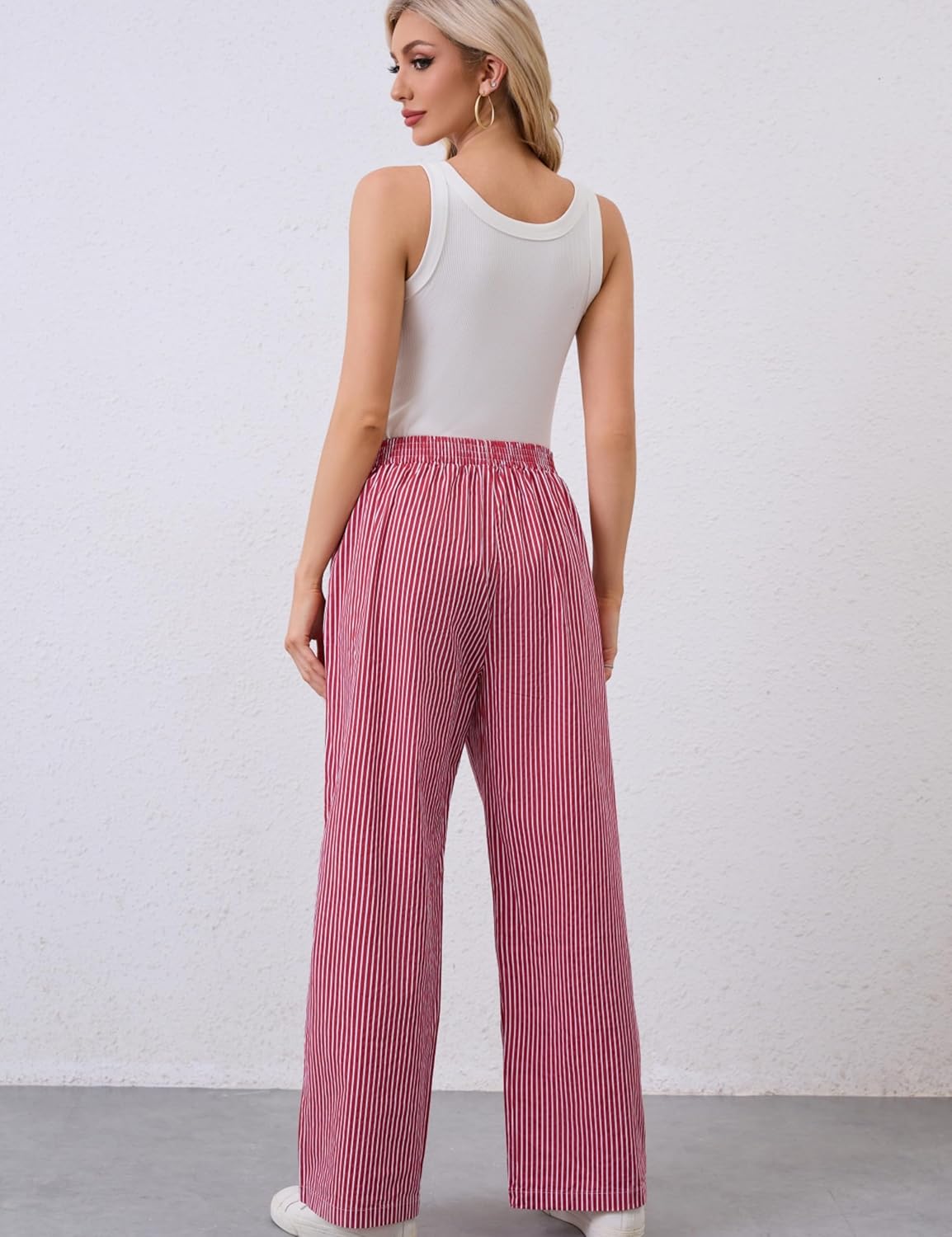 Womens Y2K Striped Lounge Pants Low Rise Elastic Waist Pajamas Pants Casual Loose Wide Leg Trousers With Pockets - Image 3