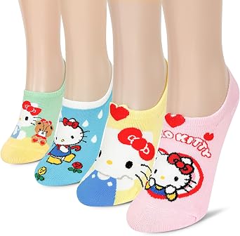 Womens Hello Kitty Cute Cotton Blend Ankle Socks Set Crew Hearts Kitty Collection- One size