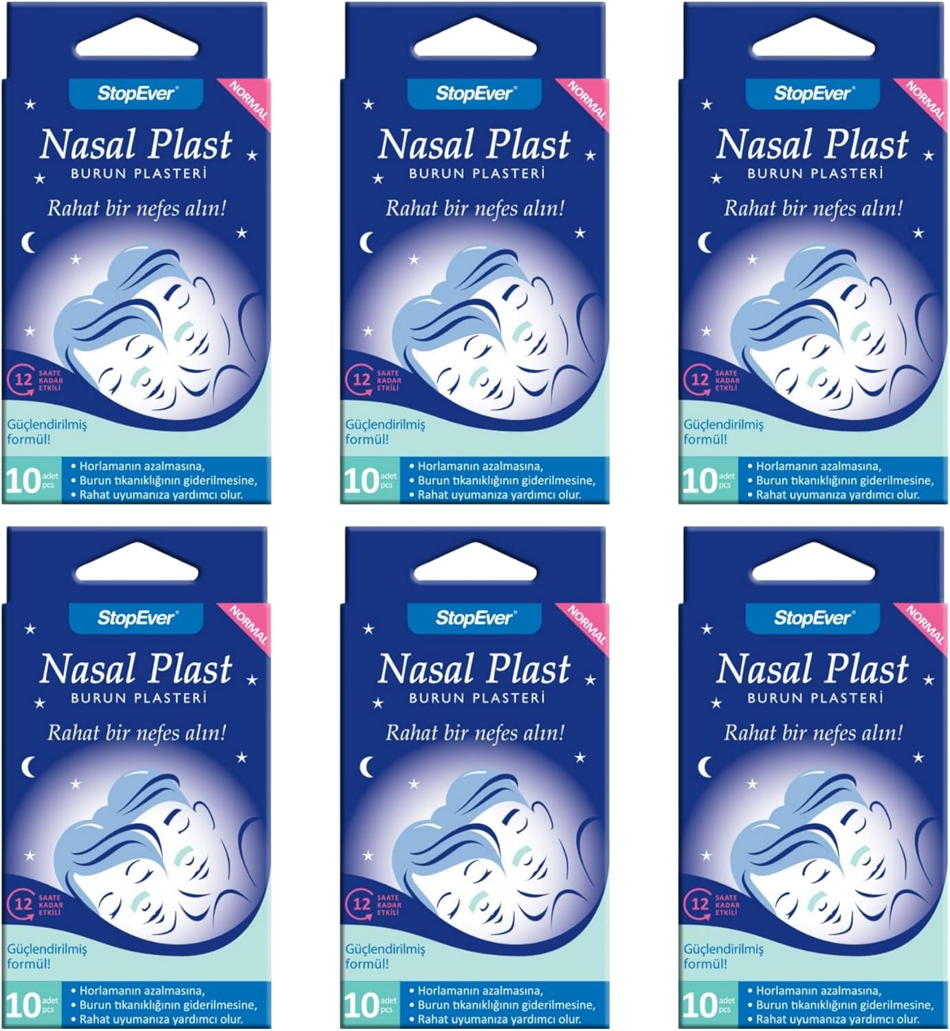 Stopever Nasal Plast, Nefes Açici Bant, Normal Boy 6 Paket (6 x 10 Adet)
