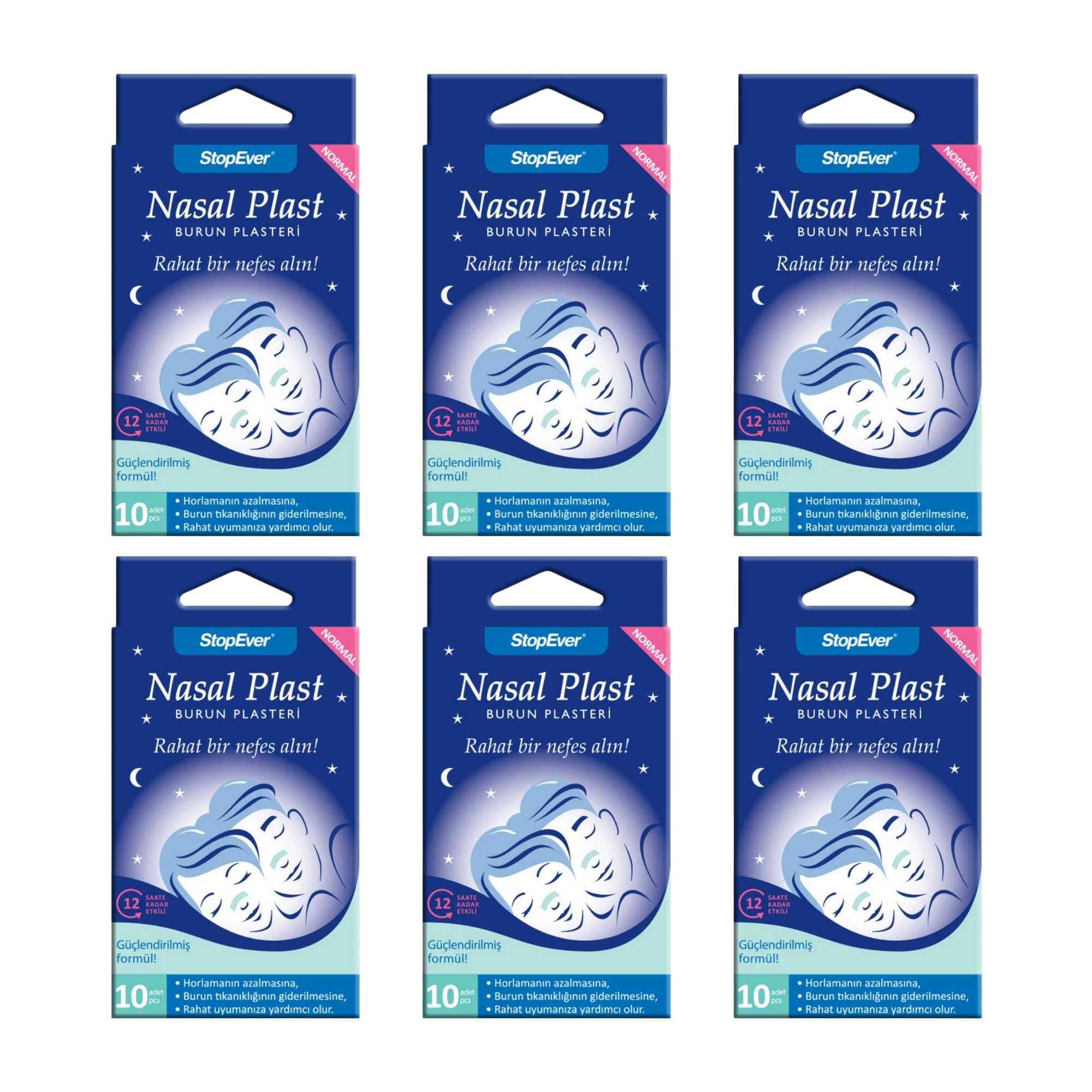 Stopever Nasal Plast, Nefes Açici Bant, Normal Boy 6 Paket (6 x 10 Adet)