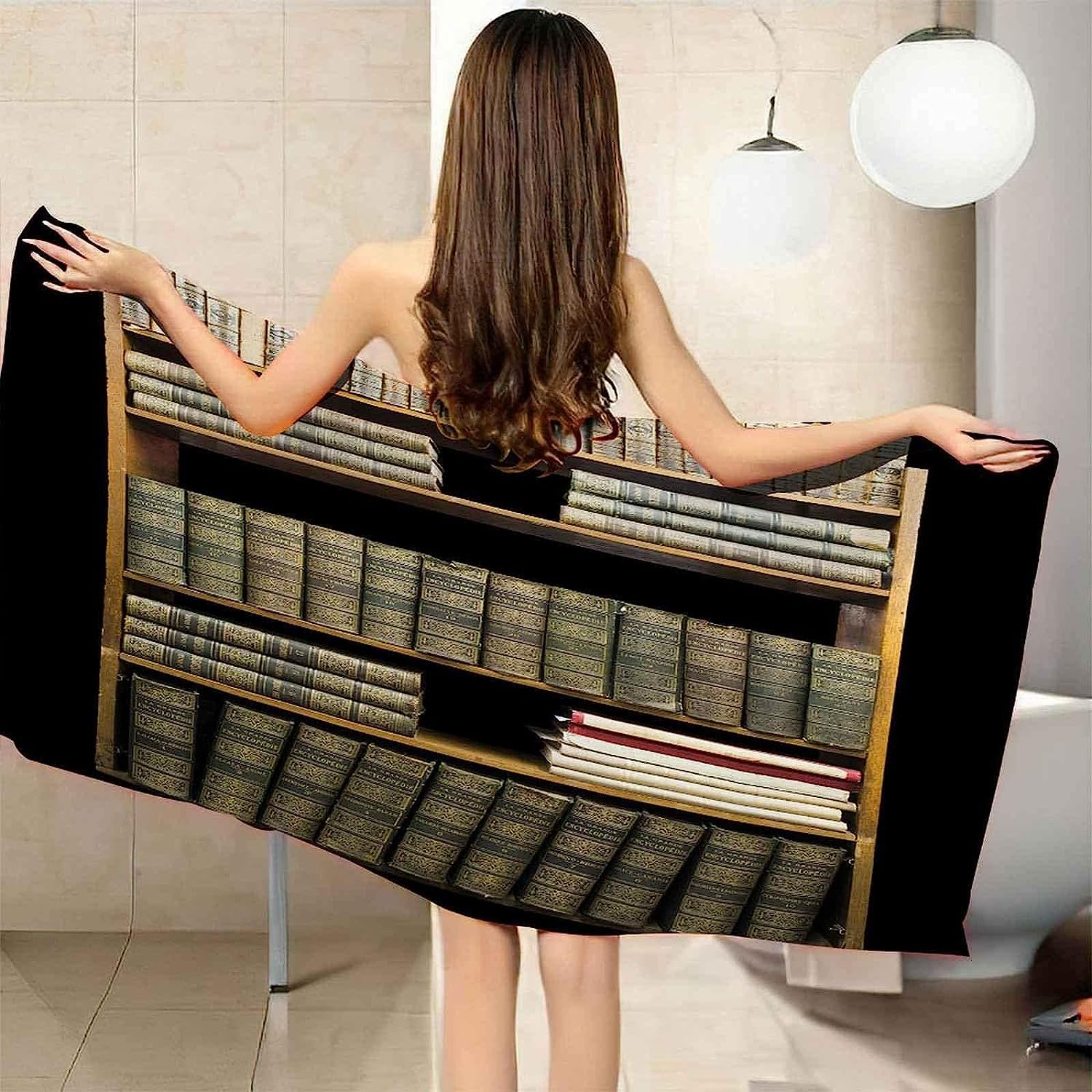 Strandtuch Xxl 200 X 200 Cm 3D Rustikales Vintage-Bücherregal Mikrofaser Schnelltrocknend Badetuch Strandhandtuch Sauna Badehandtuch Yoga Handtuch Strandtücher Strandlaken Für Kinder Und Erwachs -9X7G