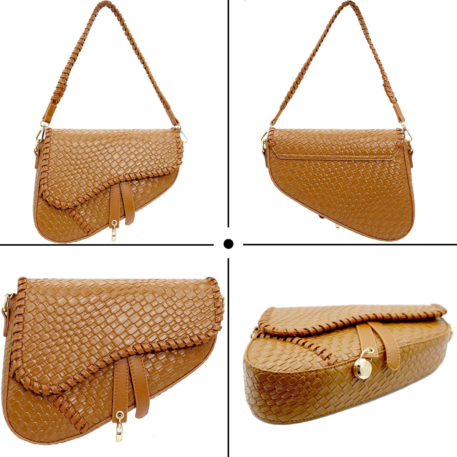 fashion women saddle shoulder bag clutch purse small crossbody satchel handbag woven imitation crocodile leather bag