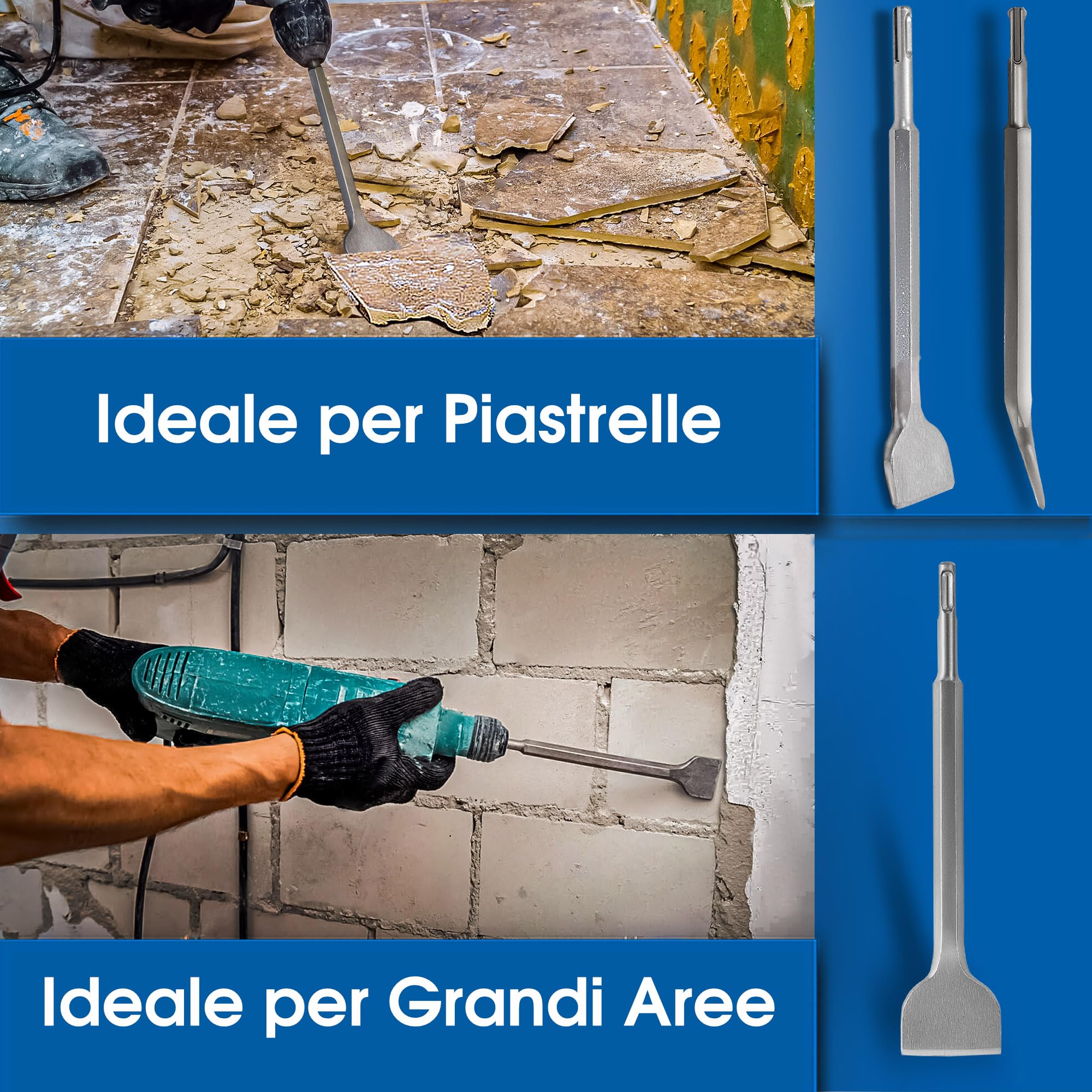 S&R Set di 4 Scalpelli SDS-Plus per Piastrelle Tracce Muro Muratura Calcestruzzo Pietra per Trapano Bosch Makita Metabo Dewalt e altre marche