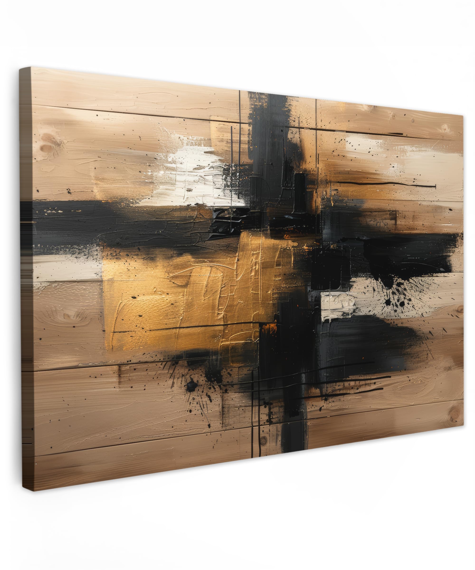 MuchoWow© Canvas Wall Art 12"x8" / 30x20 cm Decor Paintings Print framed on Canvas Pictures for Hallway Gold - Art - Modern - Black - Beige — image 1