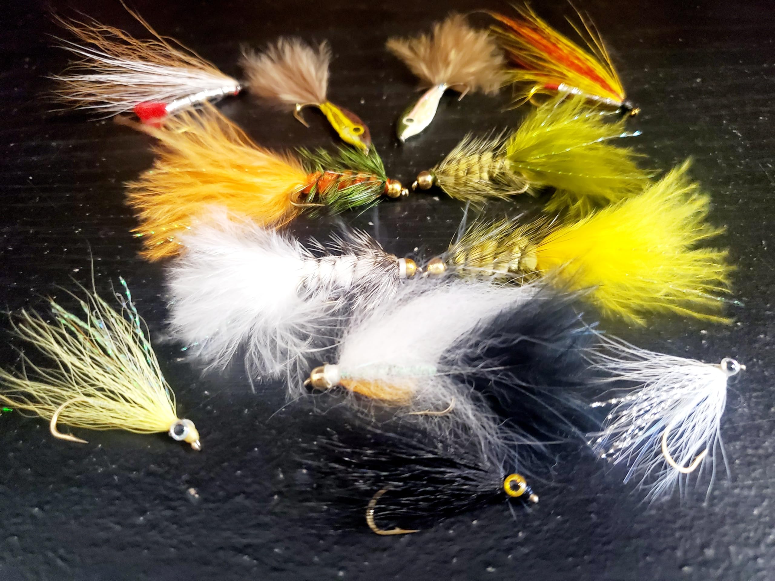 Generic Trout Streamer Fly Selection, 12 Pieces, Feather and Hook, #8