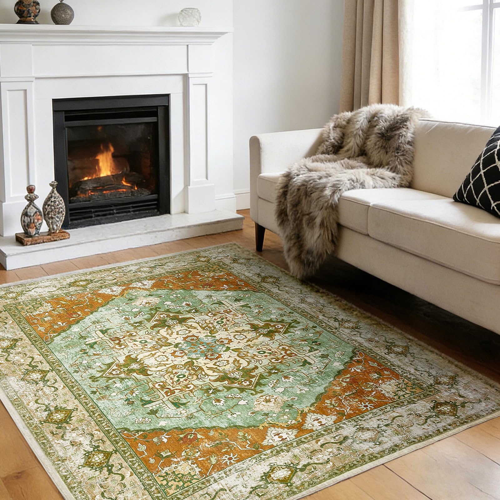 Puremy Teppich Klein, Vintage Fußmatte Innen, Waschbare Boho Teppiche Rug mit Rutschfester Rückseite für Eingang, Flur und Korridor