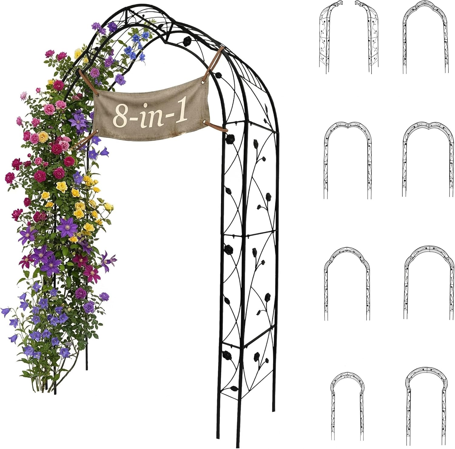 Relaxdays 8 in 1 Heavy Duty Modular Rose Arch - 236-252cm Tall - 75-163cm Wide - Black