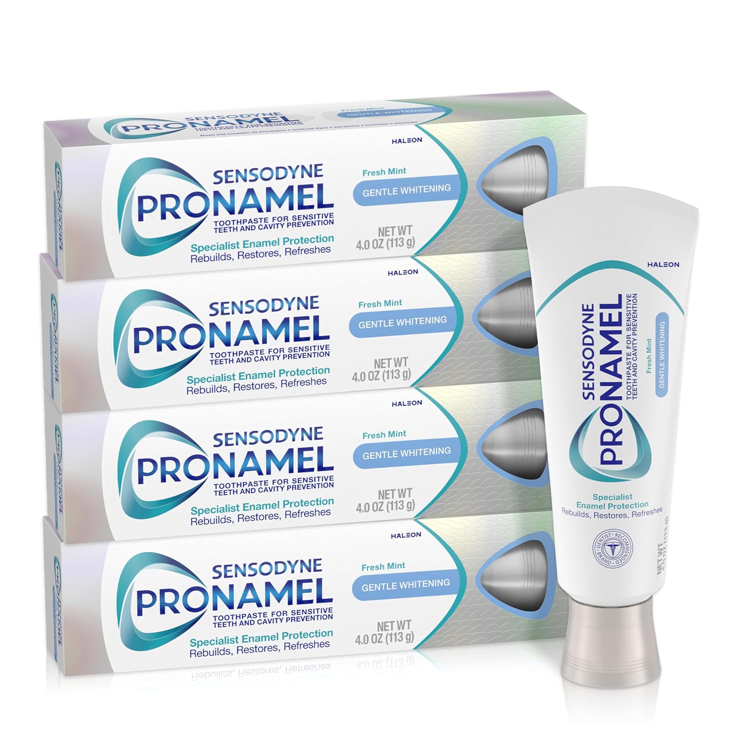 Sensodyne Pronamel Gentle Teeth Whitening Enamel Toothpaste for Sensitive Teeth, to Reharden and Strengthen Enamel, Amazon Exclusive, Fresh Mint - 4 Ounces (Pack of 4) - Image 1 of 10